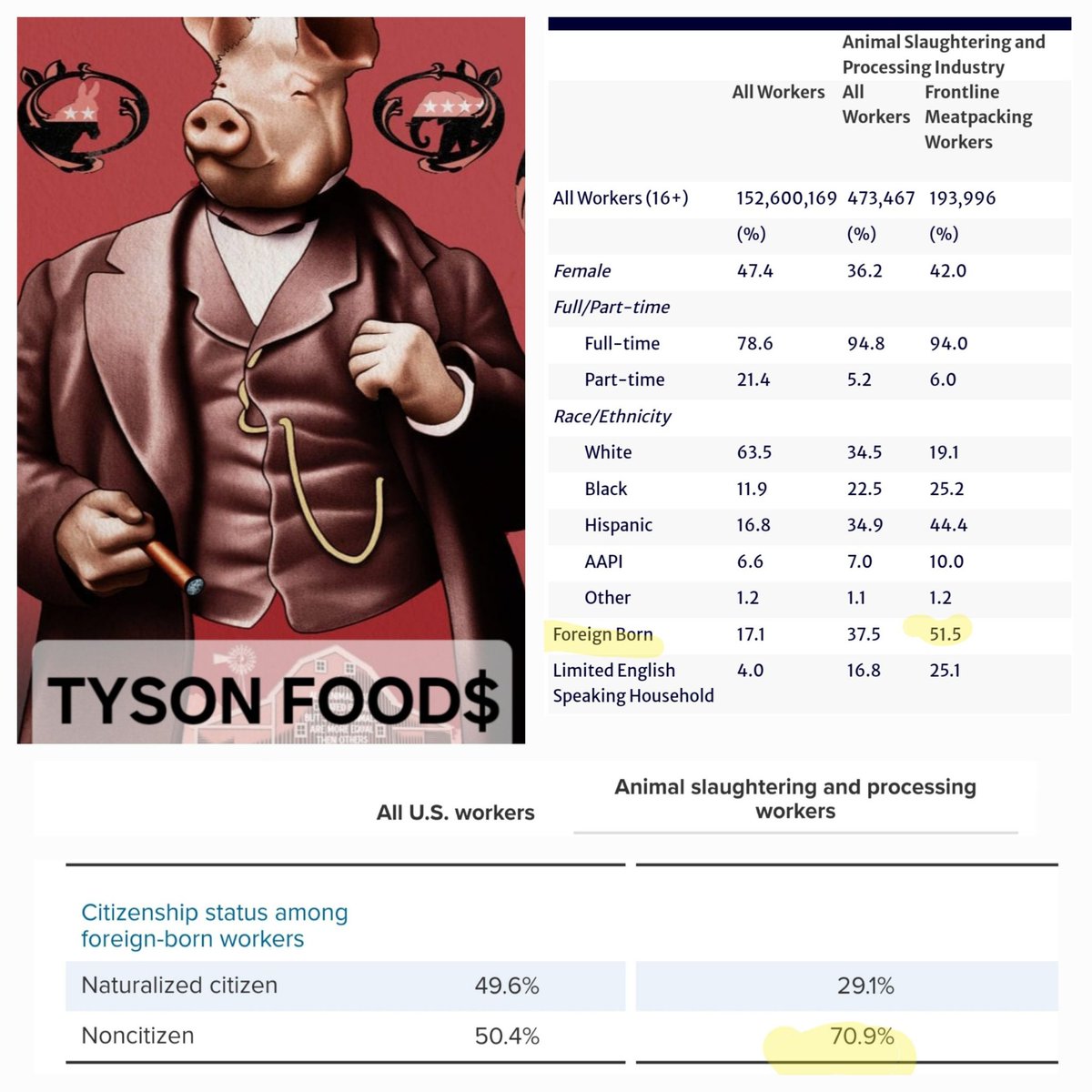 People are complaining that Tyson plans to replace Americans with cheap foreign labor. Thing is: they've already done that. The largest group of people working in slaughterhouses, by far, are not citizens. Now even they've gotten too expensive for the corporate hogs of Big Ag.