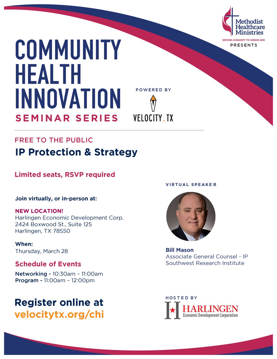 Join us for an in-depth conversation on Intellectual Property (IP)📚 Gain insights on protecting your company's assets and learn how to access resources for comprehensive IP protection. 🔗 Join virtually or in person. RSVP today. bit.ly/3Vmh7Q6 #SouthTexas #UTRGV