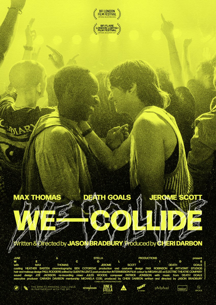 jbradburyfilm's tweet photo. Ahead of our screening at #BFIFlare tomorrow, I'm excited to share the poster for WE COLLIDE !!! We are eternally grateful for the beautiful poster design by @iamsamashby, featuring title design by Harriet Upson and photography by Corrine Cumming. Dream team! 💛 https://t.co/VlKbCkT4jj
