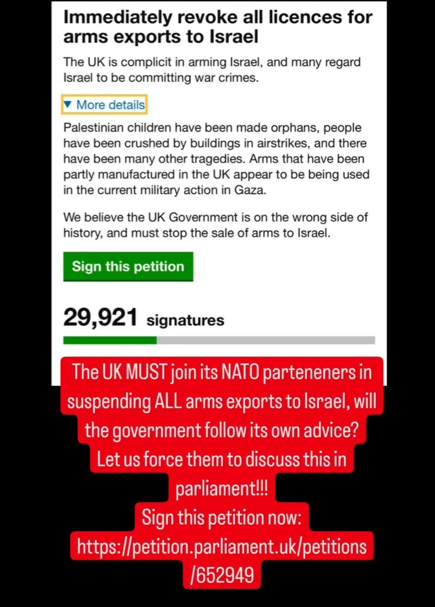 Sign the petition NOW!! petition.parliament.uk/petitions/6529…
#ceasefirenow #countdown2ceasefire #ArmsEmbargoOnIsrael #ISRAEL #Rafah #RafahMassacre