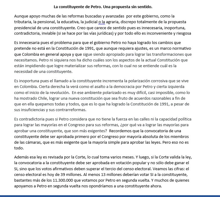 RodrigoUprimny's tweet photo. La propuesta de constituyente del Presidente Petro carece de sentido pues es innecesaria, inoportuna,  contradictoria, inviable (si se hace por las vías jurídicas) y por todo ello es inconveniente y riesgosa, como lo muestro en el texto adjunto. https://t.co/YTNEWhlb1e