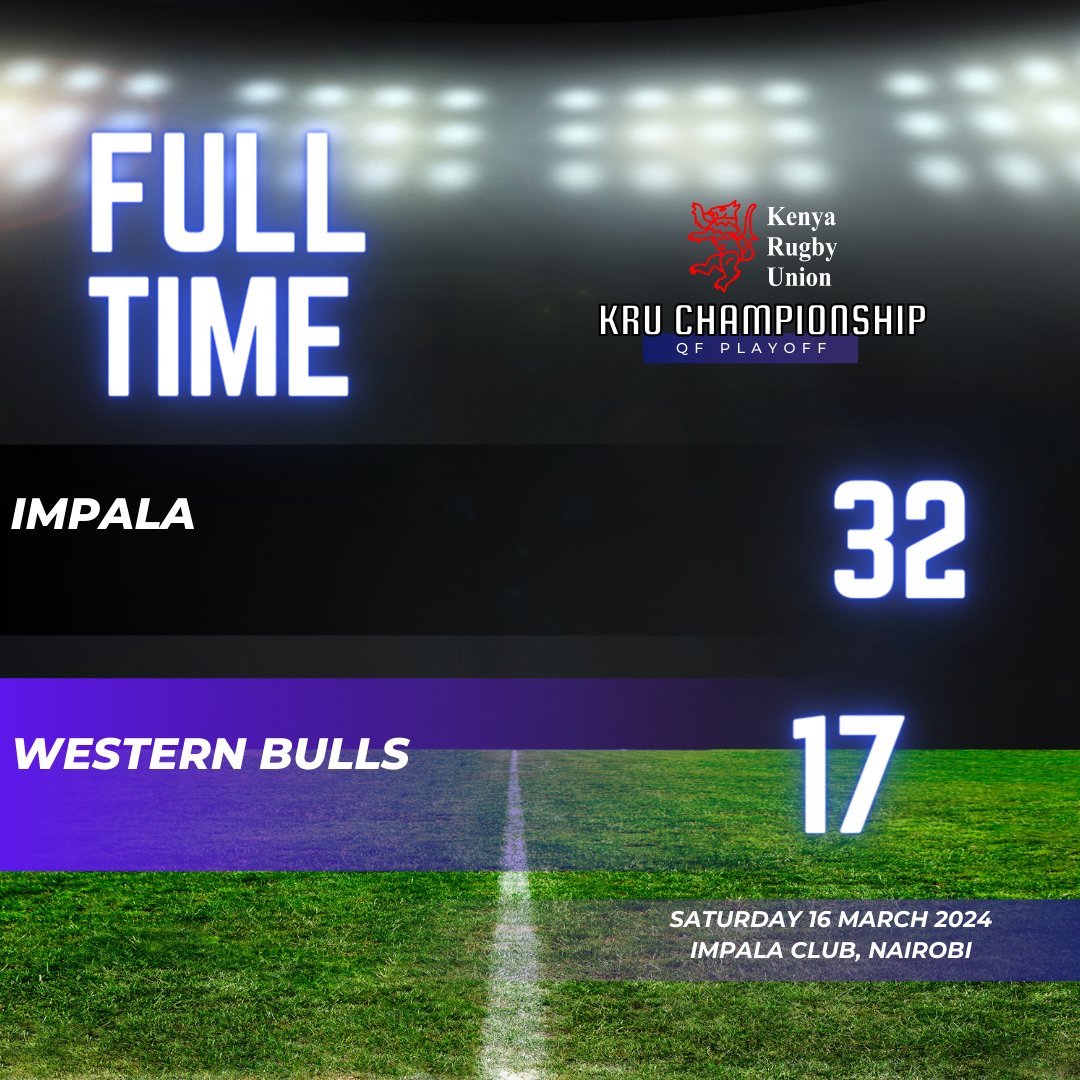 Ladies and gentlemen, @ImpalaRfc ended Western Bull's quest for a spot in #KenyaCup with a commanding win.
#Njeri
#KenyaRugby
#RoadToKenyaCup