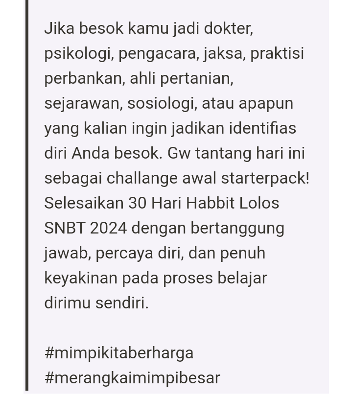 yourrinna's tweet photo. Apakah kamu berani menyelesaikan tantangan ini sampai akhir 🫵🏻
#mimpikitaberharga
#merangkaimimpibesar https://t.co/mXfnzzu7QO
