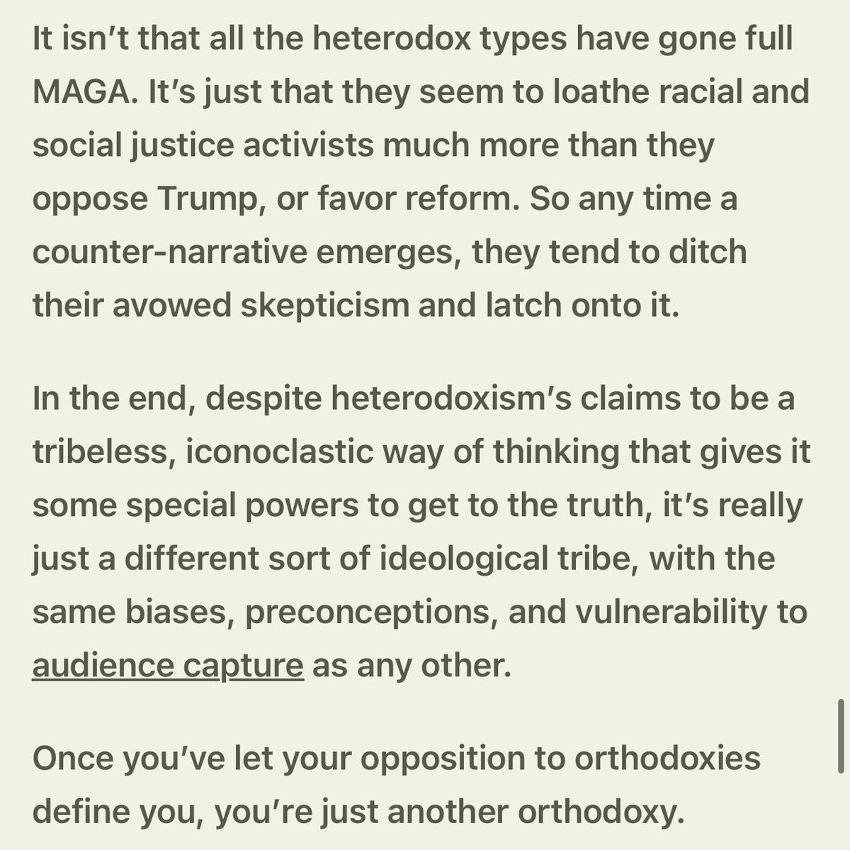 “Once you’ve let your opposition to orthodoxies define you, you’re just another orthodoxy” — @radleybalko in this great piece theunpopulist.net/p/the-war-on-t…