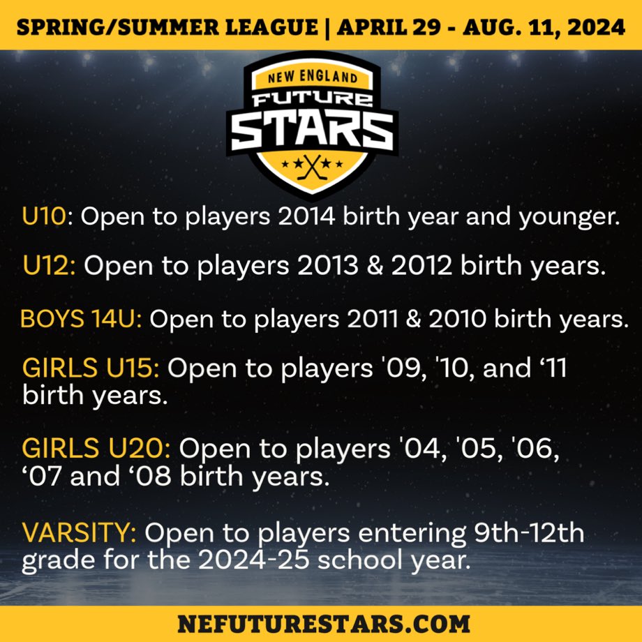 Come join us this summer for some great hockey! Tryouts start in 10 days! nefuturestars.com