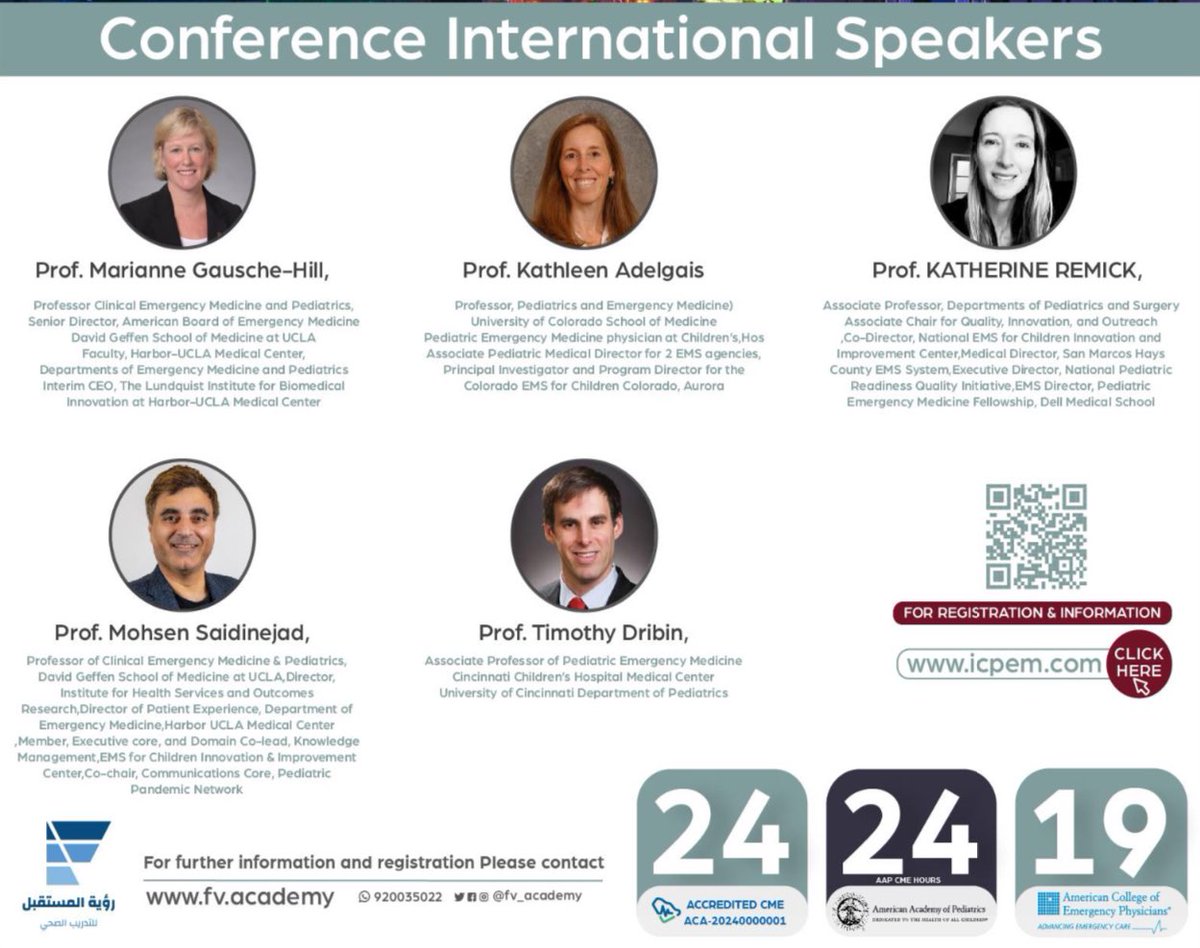 One of best didactic international conference of Pediatric Emergency Medicine, it’s recognized by American Academy of Pediatric, American College of Emergency Physicians, and Saudi Pediatric Association , with international speakers,in 23-25 April.
icpem.co
