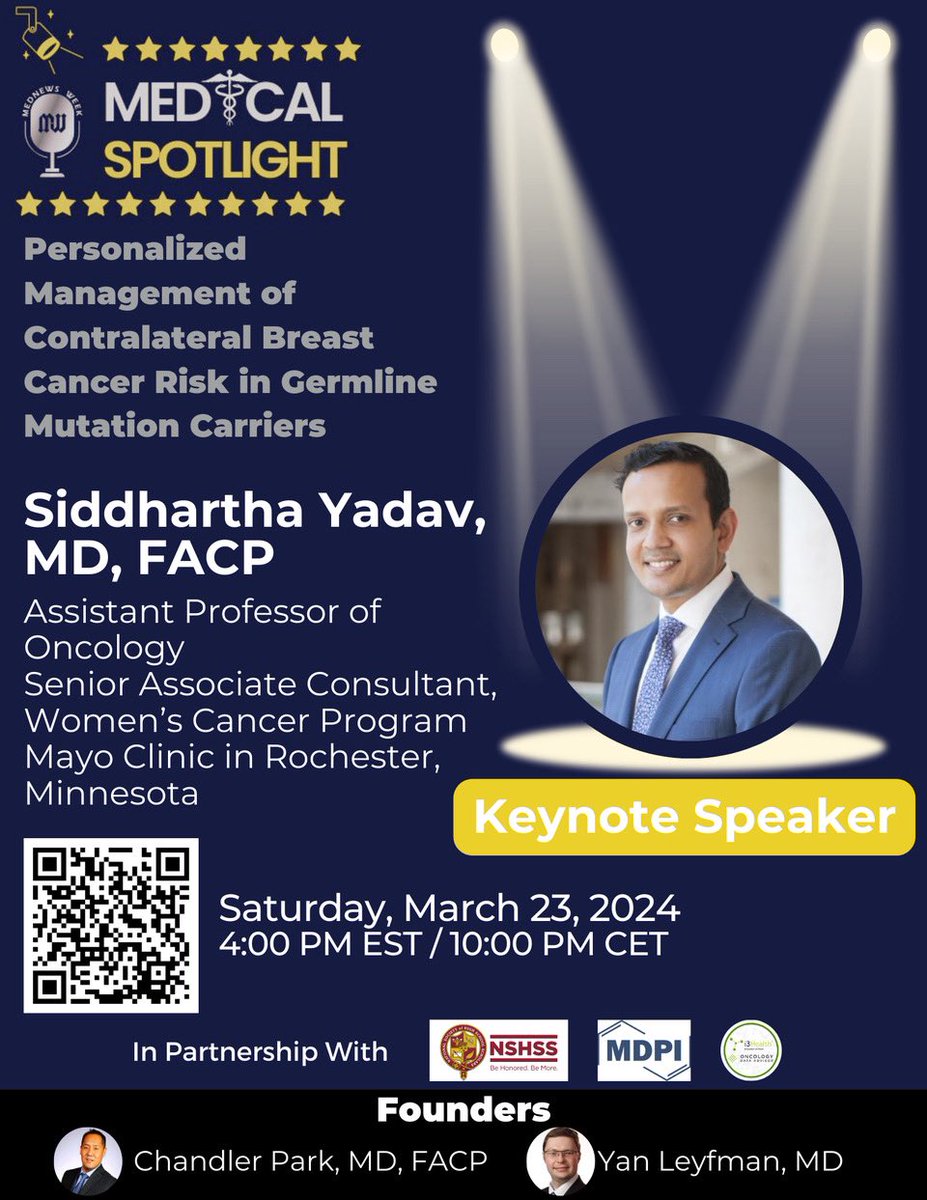 “Unlock the future of breast cancer management with @SidYadavMD , FACP, as he discusses personalized strategies for mutation carriers.” Join us on 🗓️March 23 at 4:00 PM EST for this exclusive Medical Spotlight @MedNewsWeek on #YouTube Live!