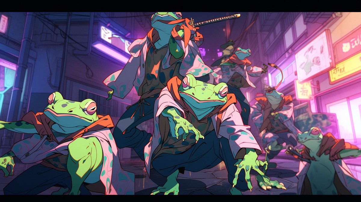 digitalpixieio's tweet photo. TYFTT, @AI_Art_Gal!! I always have time for froggers!! Especially the cool ones!! π€π»I know what you are thinking, these characters look a lot like β¦ Cyborg Samurai Frogs? You so nailed it! ππ #noturtles π
@Knightama_ @GlamGrafter @foxtrotfrog @Julian_cano_ - got a frog cameo? An angry toad in purple pants? An amphibious undersea vehicle with warts?? π Of course only if you have time.