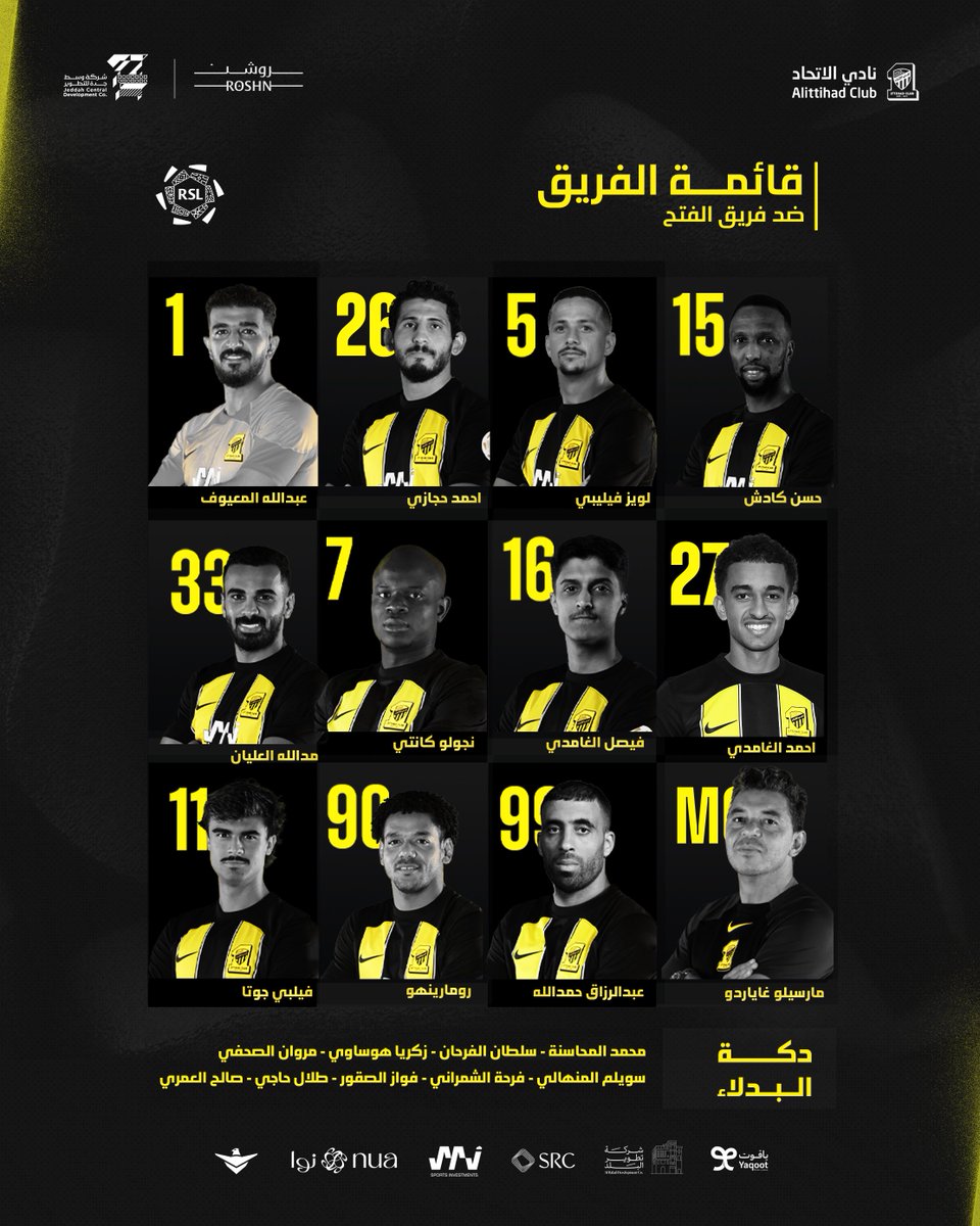 📋 قائمة النمور لمواجهة #الاتحاد_الفتح 🐅⚽️