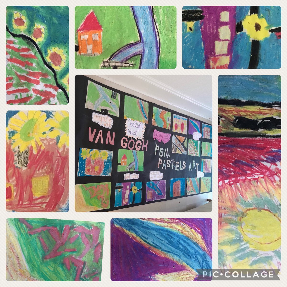 Hello Team Garnetbank!👋Have a look at the exhibition of expressive, bold and colourful work created by P5/4 artists .They very much enjoyed exploring the work of Van Gogh and using what they saw in their own work.@GarnetbankPS @rukhsana1akhtar @tate_kids #creativity
