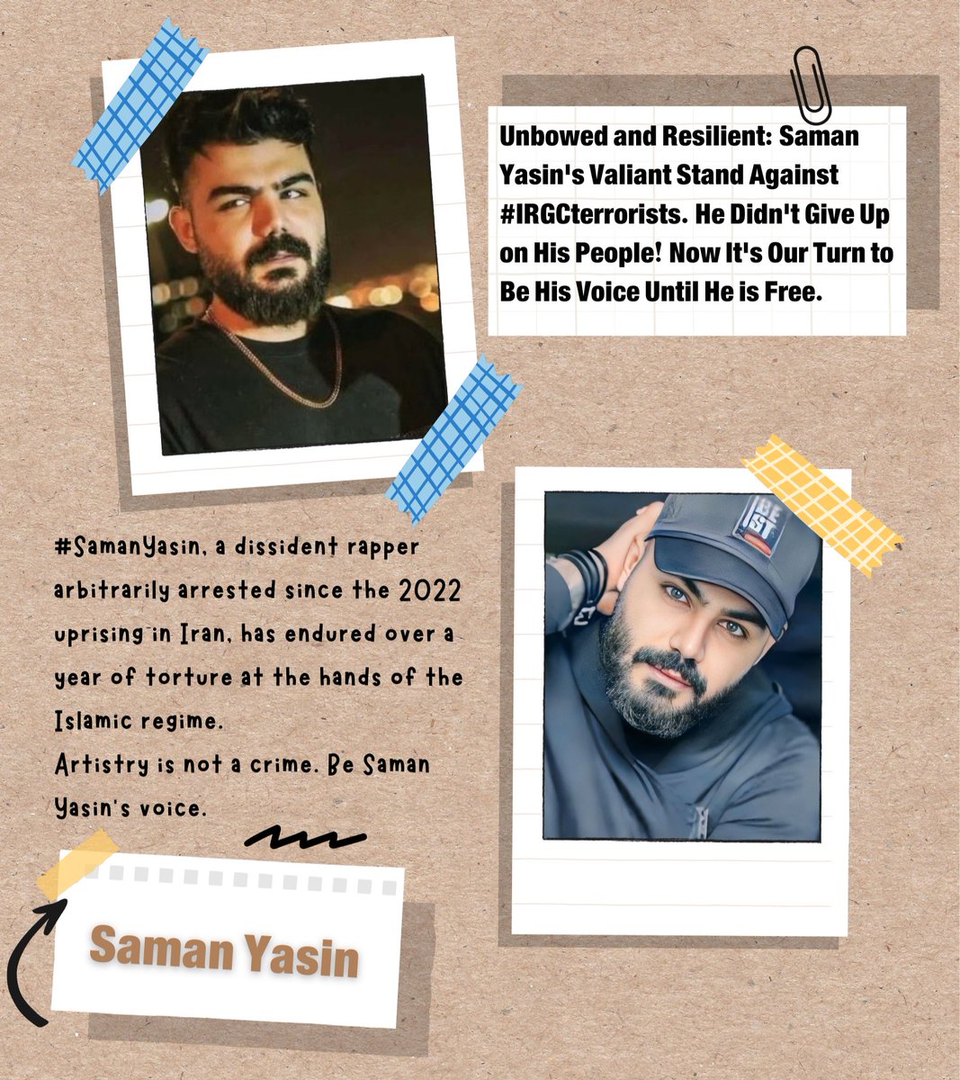 🔴 Handelt jetzt für #SamanYasin!

🔴 Saman wird von #IRGCterrorists der Islamischen Republik festgehalten und ist schweren Misshandlungen ausgesetzt: Scheinhinrichtungen, unrechtmäßige Aufenthalte in der Psychiatrie und ungerechtfertigte Fesselung.

🔴 Sein Kampf gegen die