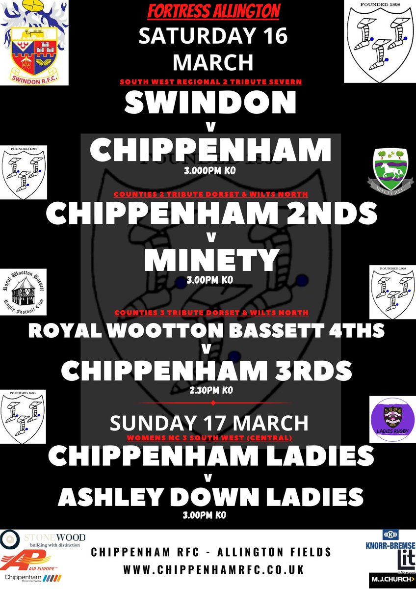 Full time Scores

<a href="/SwindonRFC/">Swindon RFC Seniors</a> 12-29 Chippenham

Chippenham 2nds 46-3 Minety 

Royal Wootton Bassett 4ths 24-54 Chippenham 3rds

Its a #NamSlam - Enjoy the evening!! #OneClub #Chippenham