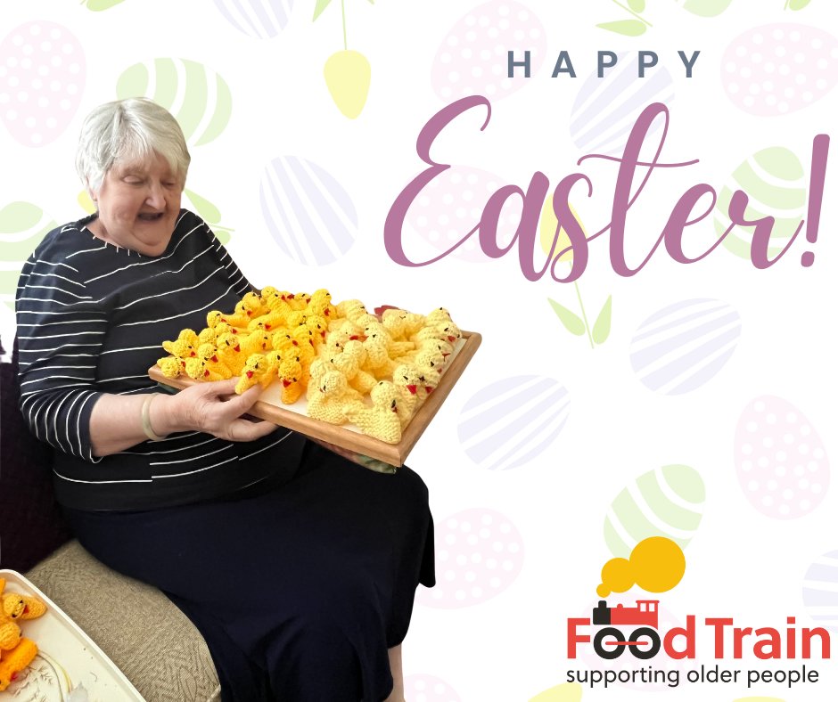 Fife Meal Makers Diner Rona with all of the beautiful Easter chicks she knitted to donate to the Salvation Army. Her great grandson loved them so much that she made extra for his nursery. Happy Easter from Rona, her lovely chicks and everyone at Food Train!