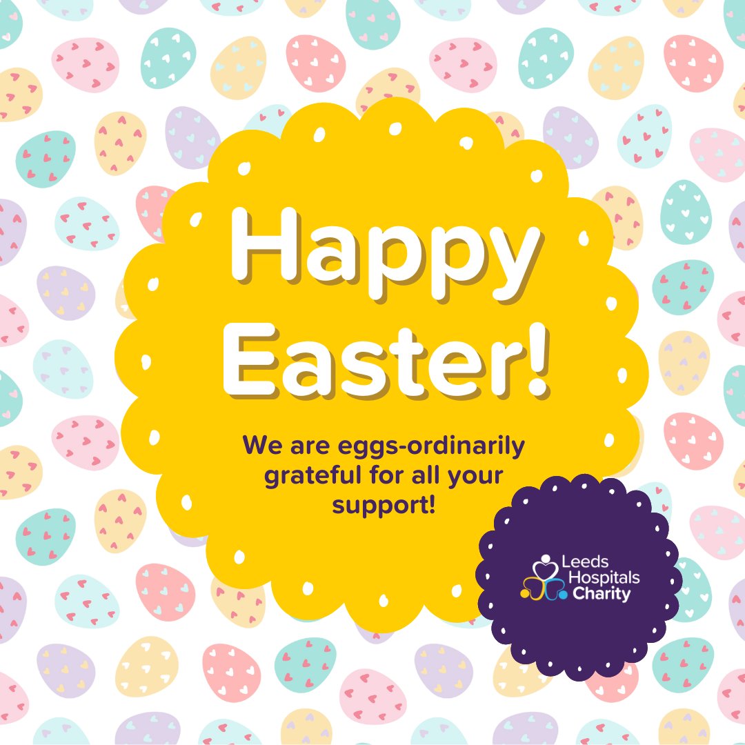 HAPPY EASTER! 💜🐣 We hope you have an incredible Easter Sunday filled with chocolate eggs! 🐇 We'd also like to share how EGGS-ORDINARILY grateful we are for all your support, especially to those who dropped of Easter goodies for young patients at @Leeds_childrens Hospital💜