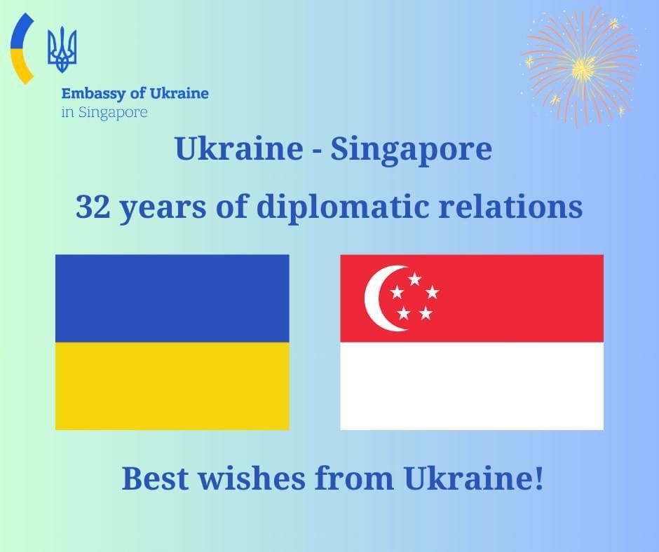 On the 31st of March, 2024, #Ukraine and #Singapore mark the 32nd anniversary of the establishment of diplomatic relations. Happy anniversary, dear friends! We look forward to continued cooperation with our Singapore partners. 🇺🇦🤝🇸🇬