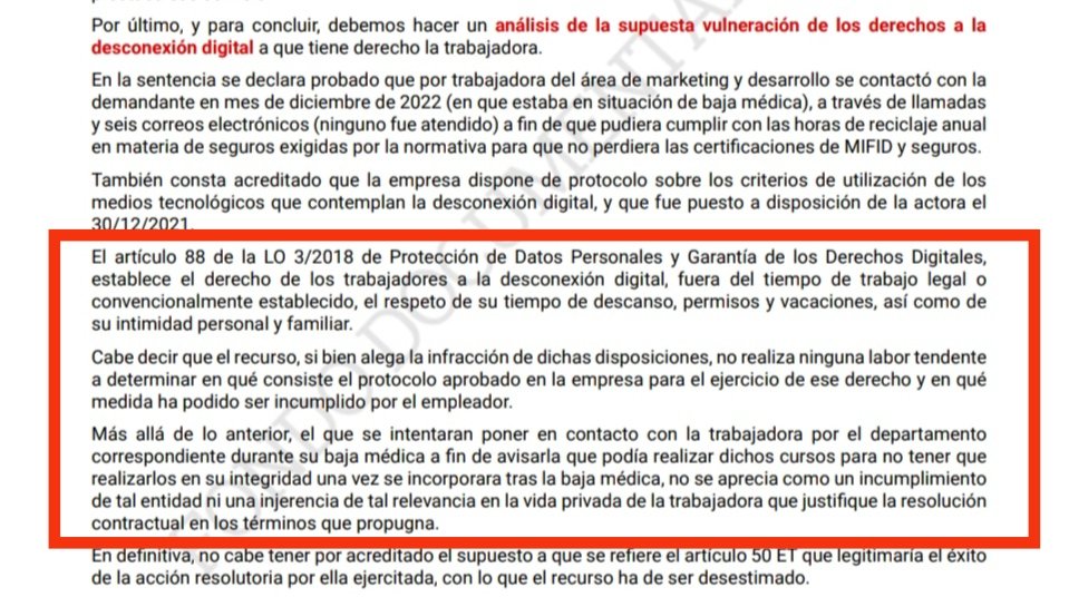 📌 STSJ CLM 395/2024, 15.02
✅ Derechos fundamentales: análisis de la supuesta vulneración de los derechos a la #desconexióndigital
✅ Baja médica: estrés laboral/crisis de ansiedad
🟡 Art. 88 LOPDGDD
#Desestimación del recurso
➡️ Ponente: Honrubia Gómez poderjudicial.es/search/AN/open…