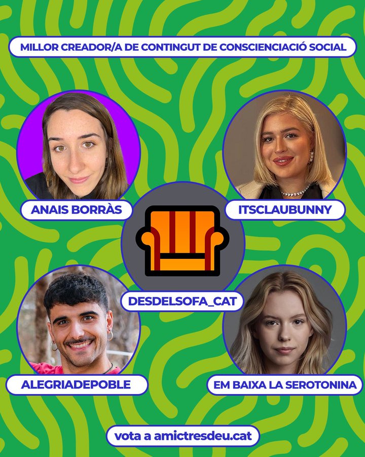 gloriuesvida's tweet photo. Bon dia, han nominat a l'@adelaguia_cat (@Desdelsofa_cat) als Premis @AMICTRESDEU 2024 a les categories de "Millor creador/a de contingut de conscienciació social" i "Millor Streamer".

L'ajudem amb els nostres vots?👇 
https://t.co/jGxFyrLlhI https://t.co/JkqTZAm6w0