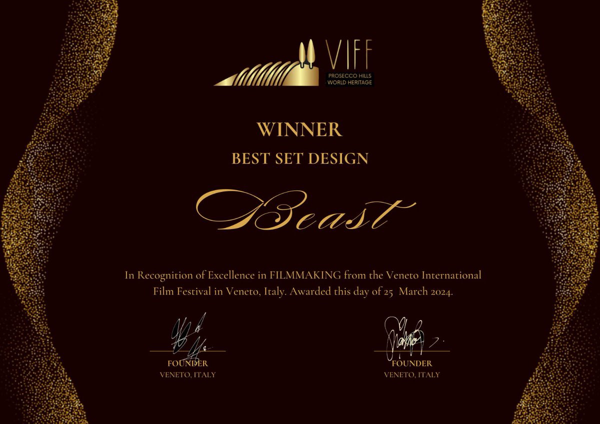 Another honour from #venetointernationalfilmfestival for #beast #bestartdirection #awards thanks so much for ur honour 😍🙏🙏🙏 Thanks again to my entire team 😍🙏