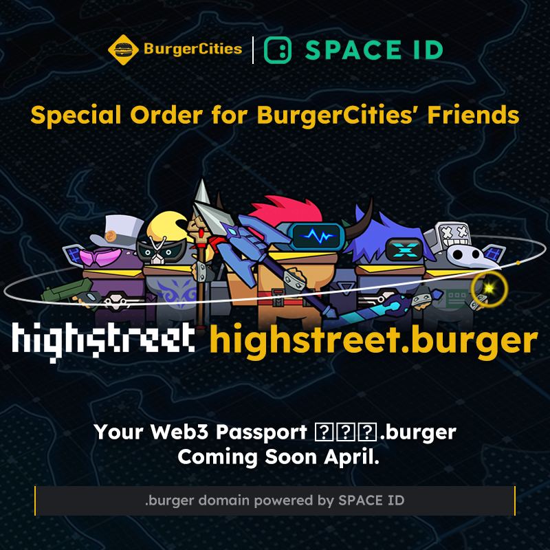 🎉Exciting news! We've just received the ultimate gift from @BurgerCitiesBar: our very own highstreet.burger domain! 🍔With the support of @SpaceIDProtocol 3.0 infrastructure, we're set to redefine the metaverse experience. Stay tuned for what's next! #Burger #SAPCEID…