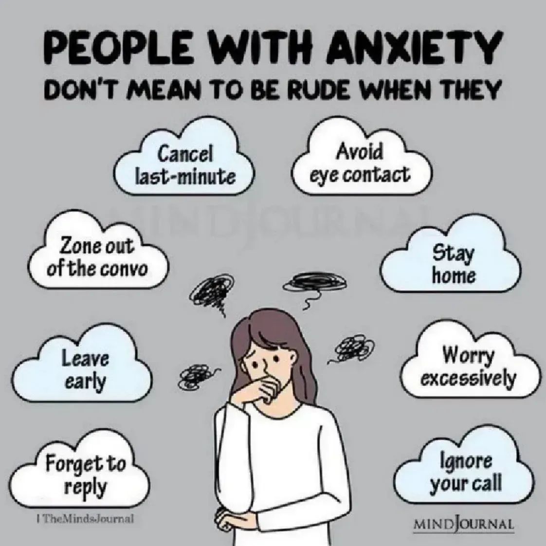 Things people with anxiety wish you knew: - We can’t control it - Telling me to ‘relax’ isn’t helpful - It is crippling - Sometimes (most the time) we feel anxious for no reason at all - We are trying our best - We appreciate the small things you do for us,like ordering our food