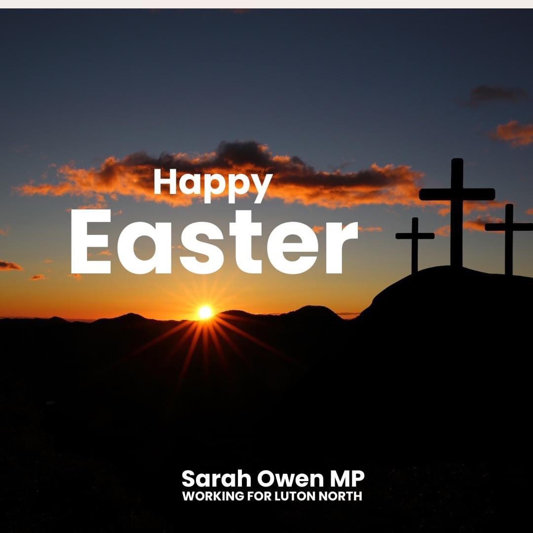 Happy Easter to everyone observing across Luton North and the UK. During this holy period for Christians I am thinking of the huge contribution that Luton's churches and their congregations make to our town.