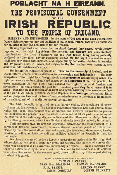 “The Republic guarantees religious and civil liberty, equal rights and equal opportunities to all its citizens, and declares its resolve to pursue the happiness and prosperity of the whole nation…” A freedom charter for the whole island. As relevant now as it was 108 years ago.