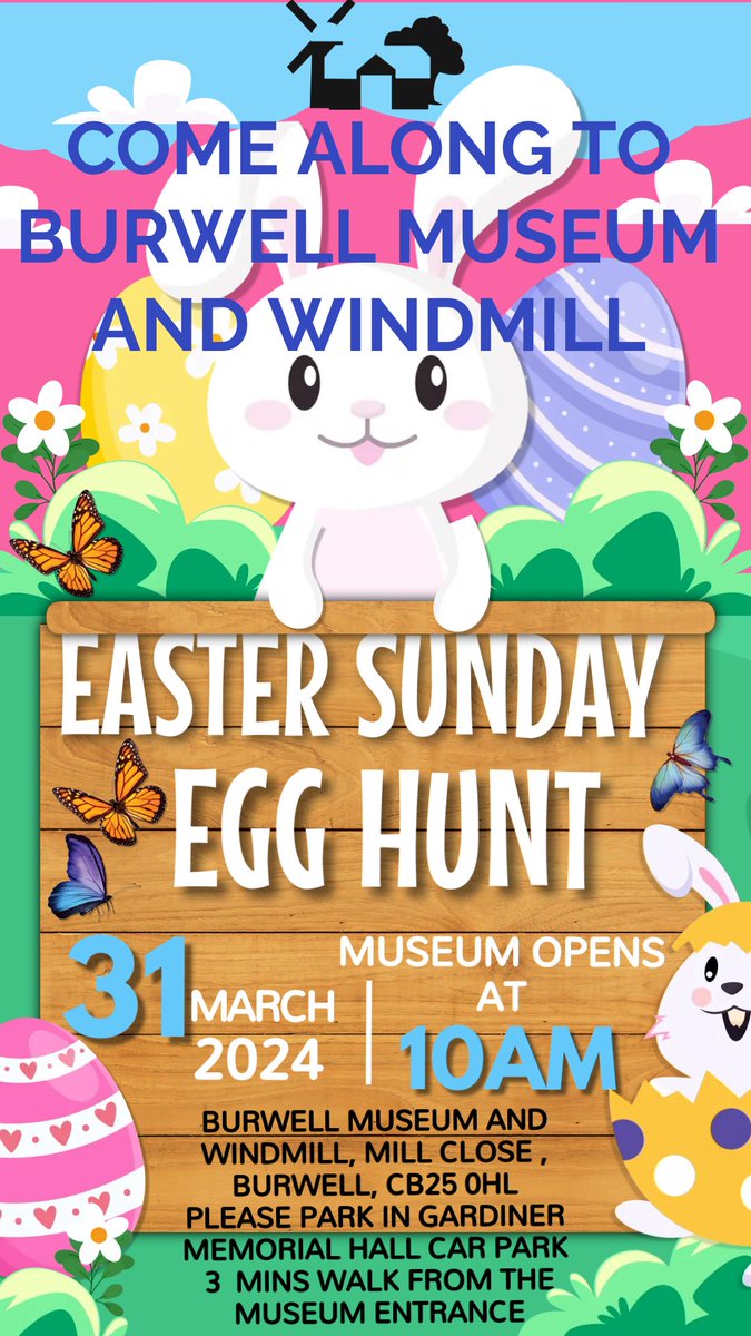 Easter Family Fun at Burwell Museum and Windmill today, Easter Sunday. Come any time between 10am and 3pm. burwellmuseum.org.uk/events/easter-…