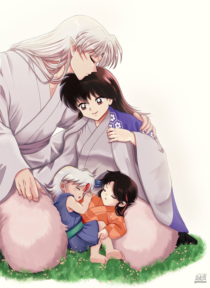 This is my contribution to the #SessRinEternity 24H Extra Mini Relay Race! ✨🌙Family🎐✨ Half Anime style, based on Latona and Her Children, Apollo and Diana by William Henry Rinehart💖 Please look forward to the works from the next contributor, 漫芯巧克力 #犬夜叉 #殺りん