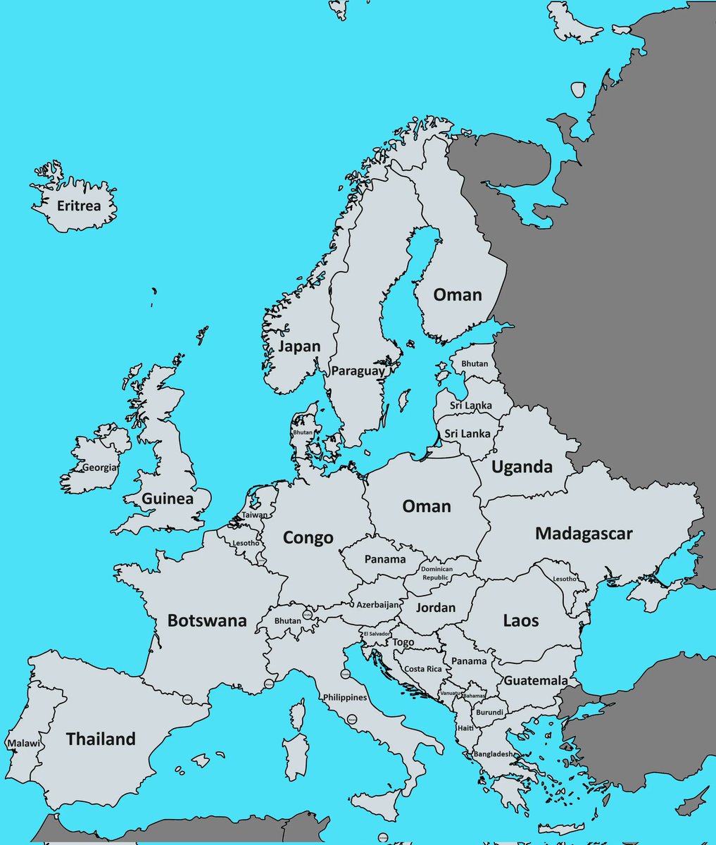 Non-European countries closest in land area to each European country