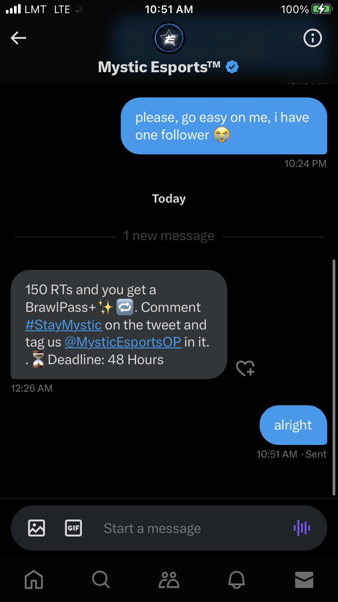 If your scrolling right now please stop and just press the retweet button and maybe even send it to someone. I have one follower so i dont know how this will go, but i will try. Doing anything is deeply appreciated 🫡#StayMystic @MysticEsportsOP