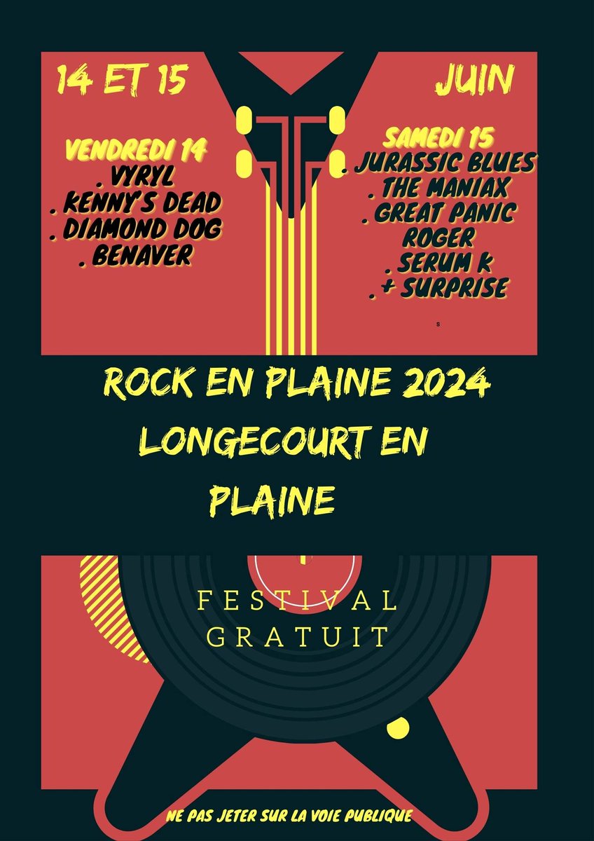 🤘🔥KONCERT🔥🤘
RDV le 15 juin au festival ROCK en Plaine
avec THE MANIAX /  GREAT PANIC ROGER  / Jurassic BLUES