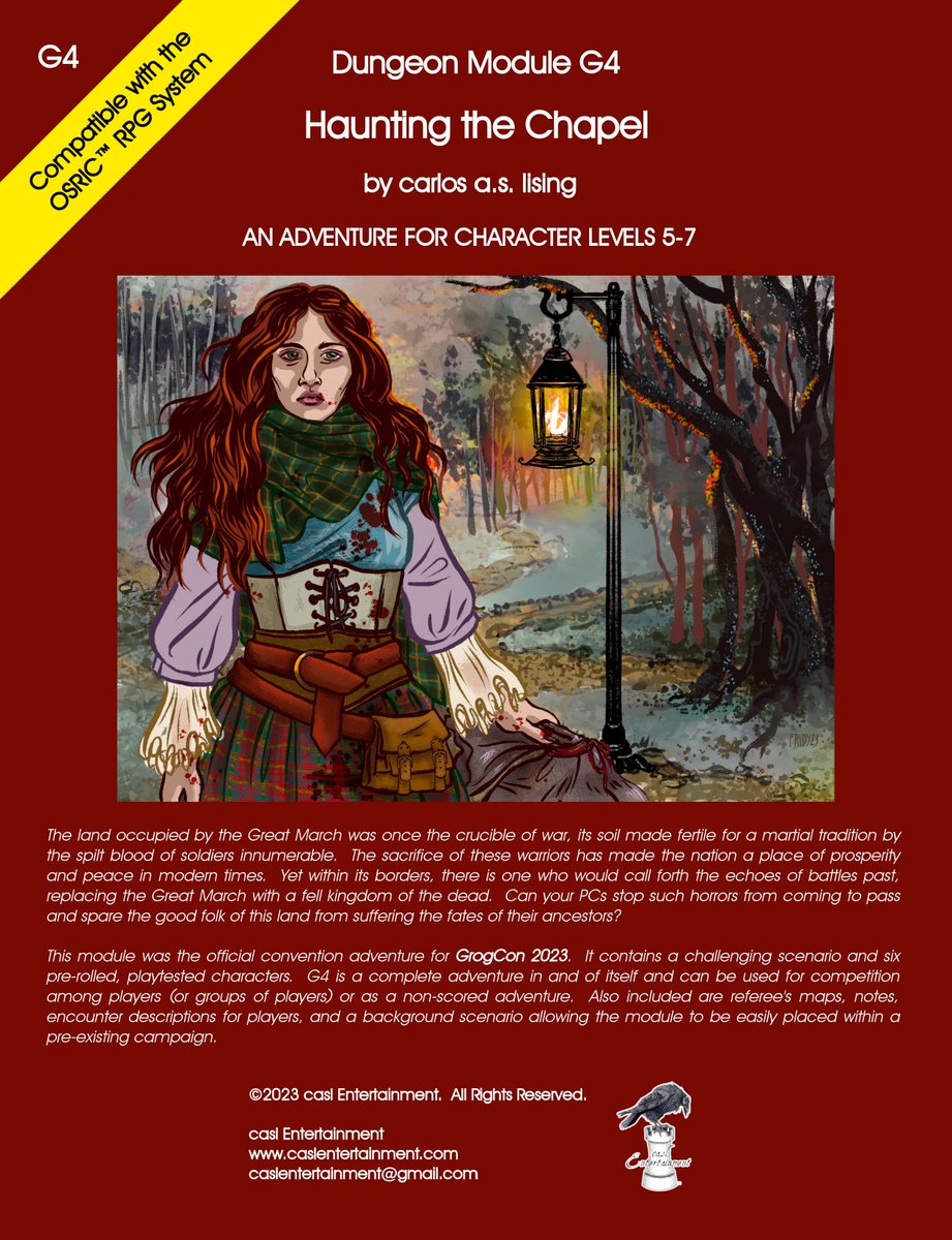 Haunting the Chapel, an OSRIC™ game (ADVANCED DUNGEONS &amp; DRAGONS compliant) for PCs levels 5-7.

Available Now in Soft Cover and PDF from caslentertainment.com/product/haunti…

 #osric #rpg