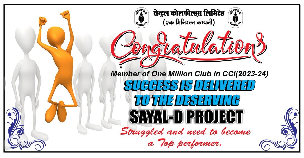 Today  Sayal D Project of BS Area has achieved a landmark milestone by surpassing *10 Lakh Te coal production mark in FY 23-24* despite encountering the challenge of fire as well as geological disturbance. Under able guidance of GM(BS) &amp; Sayal D Project Officer