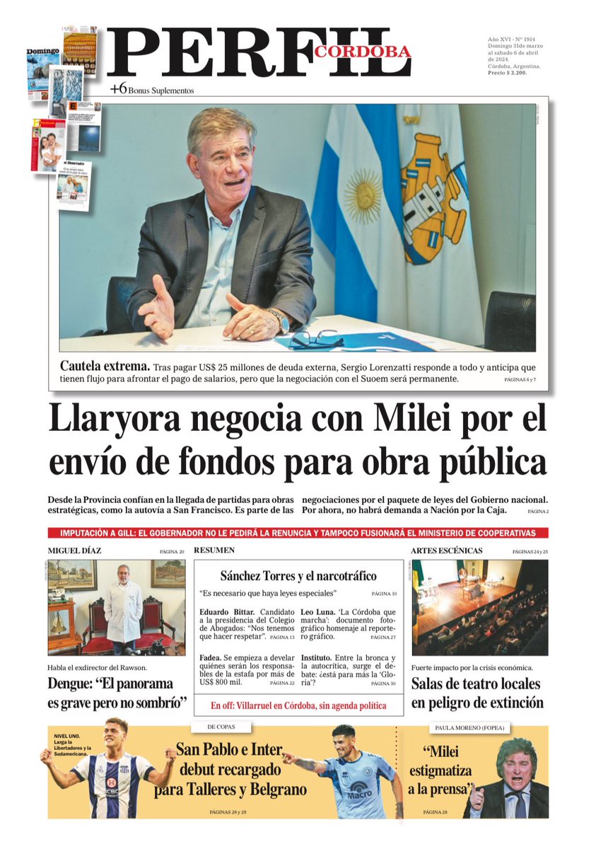 📰 La tapa del Diario PERFIL CÓRDOBA de este domingo 31 de marzo