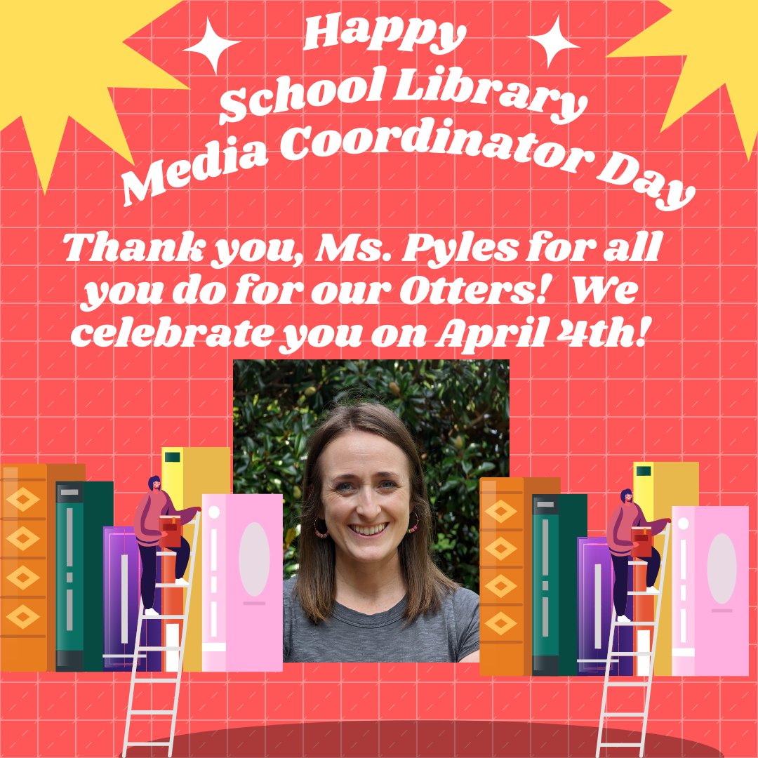 Beverly Benton (@bevbotterp) on Twitter photo Help us celebrate our fabulous Libray/Media Coordinator, Ms. Pyles, on Thursday, April 4th! We appreciate all you do for our Otter Scholars and staff! <a href="/OtterBeReading/">Mrs. Pyles (of books!📚📚)</a> <a href="/PTAOakGrove/">Oak Grove PTA</a> Help us celebrate our fabulous Libray/Media Coordinator, Ms. Pyles, on Thursday, April 4th! We appreciate all you do for our Otter Scholars and staff! <a href="/OtterBeReading/">Mrs. Pyles (of books!📚📚)</a> <a href="/PTAOakGrove/">Oak Grove PTA</a>