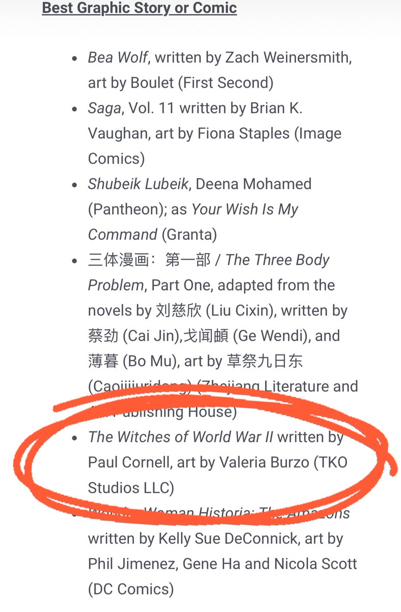 Congrats to Paul Cornell & Valeria Burzo & Jordie Bellaire on WITCHES OF WORLD WAR II being a #hugoawards finalist!