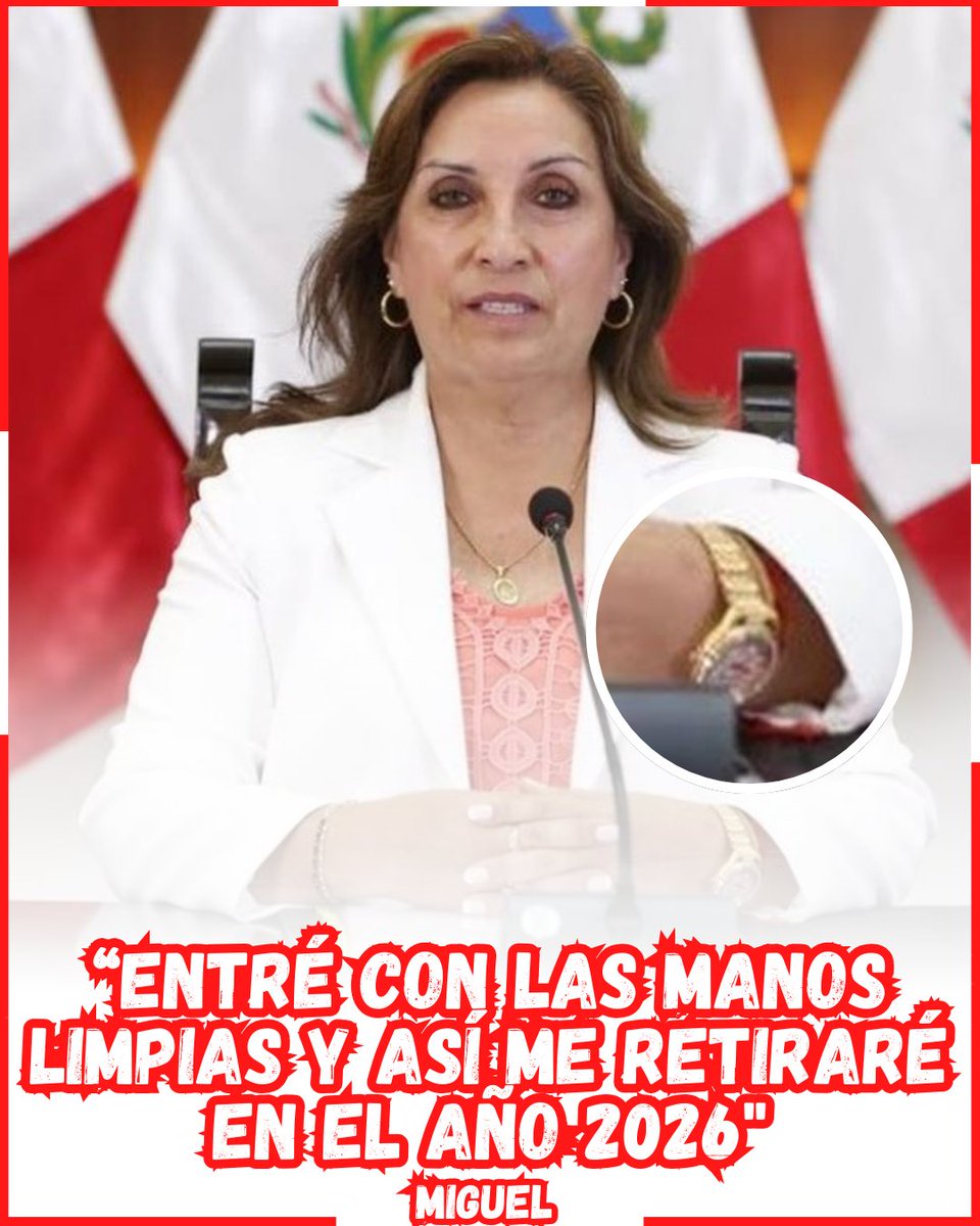 Dina Boluarte manda mensaje a quien filtró caso Rolex
“Entré con las manos limpias y así me retiraré en el año 2026. No estoy detrás de lobbies y negociados, y quien vendió la historia de los relojes lo sabe, porque no soy corrupta.