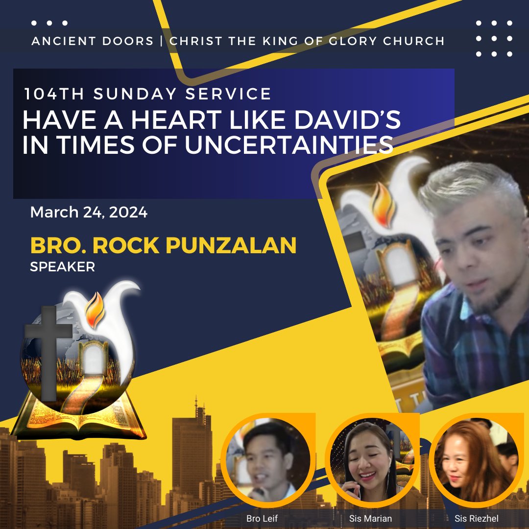 RockPunzalan's tweet photo. Preaching rewind - Have a heart like David’s in times of uncertainties

March 24, 2024 - 104th Sunday Service 

https://t.co/QwuPc4DdZx

#ancientdoors #ancientdoorschurch #adckgc #JesusChrist #christian #bornagain #KingofGlory #preparingtheway #ancientdoorspreaching https://t.co/zgbu9yYhq9