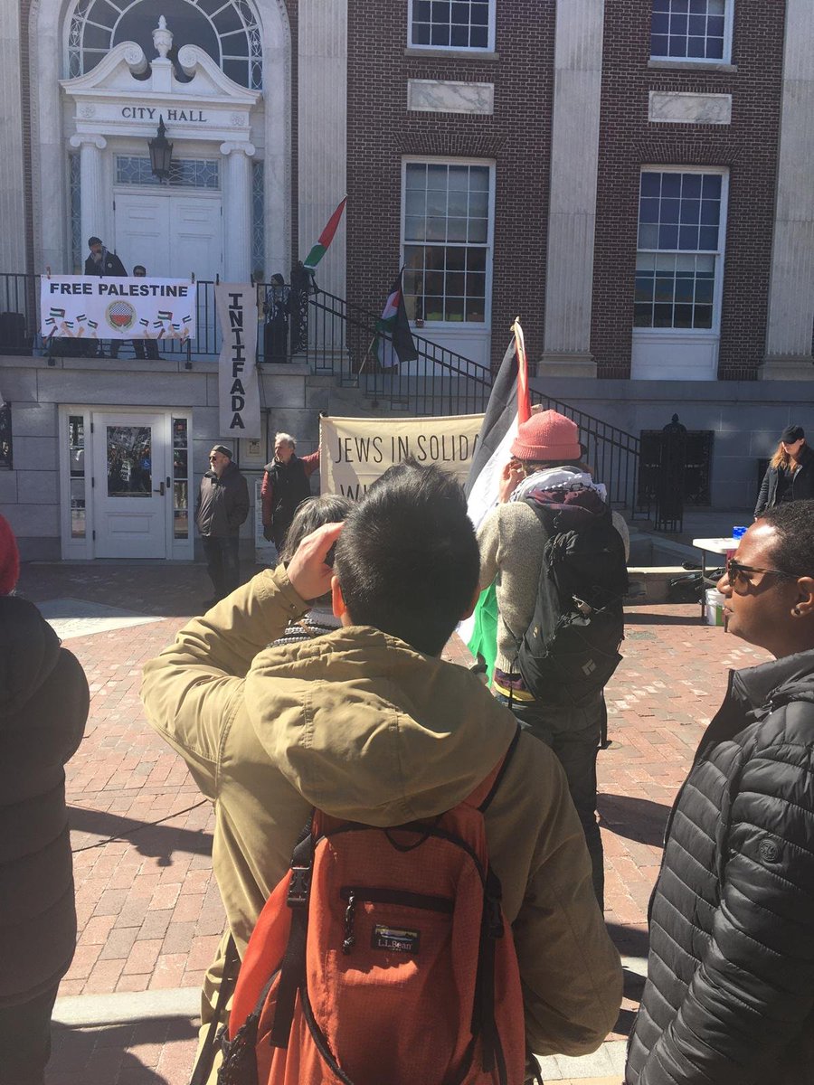 Dad reports from Burlington, Vermont: 'Celebrating Palestinian Land Day in Burlington. Your sister's alma mater VLS [Vermont Law School] held a teach-in on Palestine today'