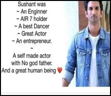 Do you remember any Media who told us about Sushant achievements when he was alive? Has any media house write articles to tell about him like they do endless glorifying articles for nepokids? It's all unhealthy environment full of jealousy. Bollywood Envied SSR Talent