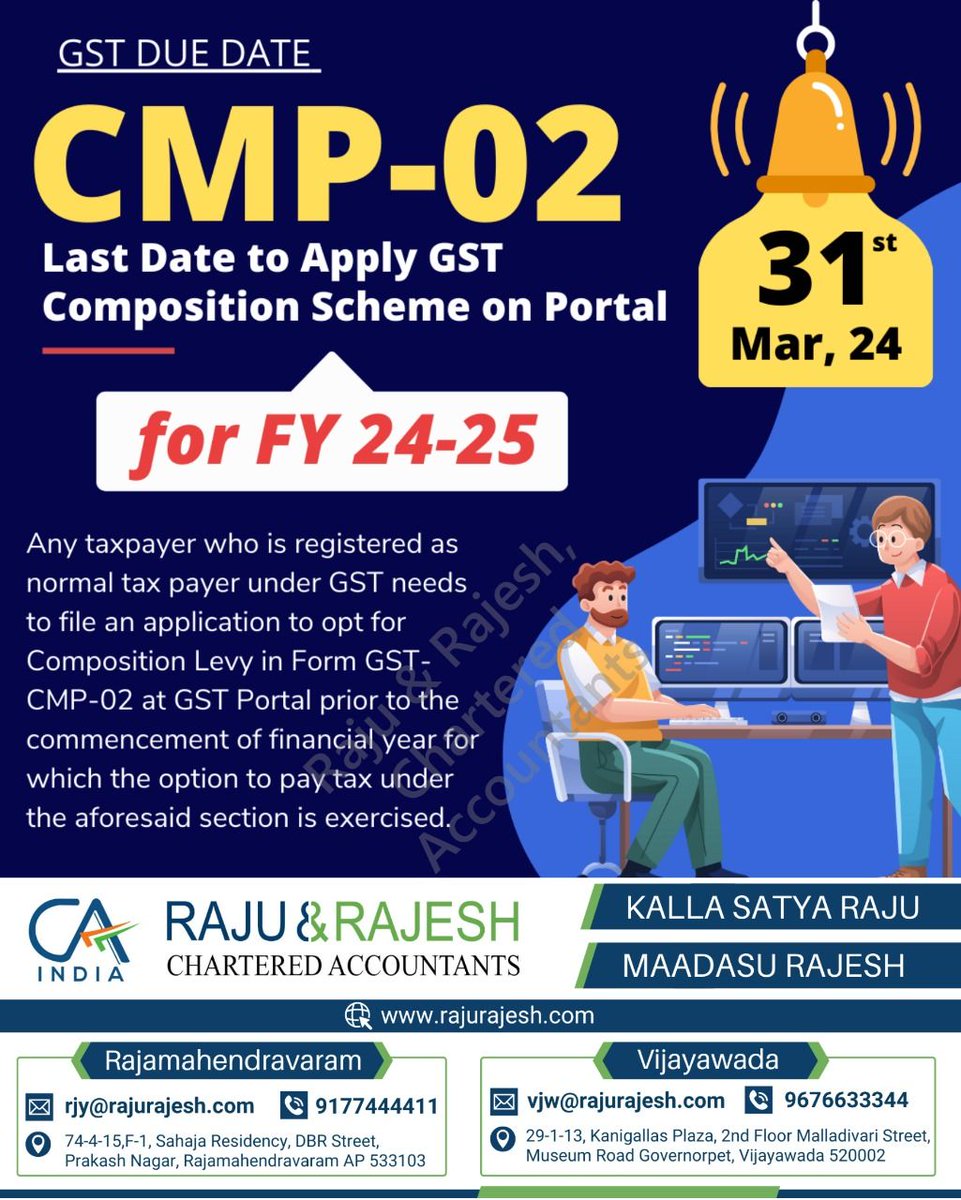 rajurajeshca's tweet image. CMP-02 #CMP02GST #GSTCompositionScheme #SimplifyGST #GSTUpdates #SmallBusinessIndia #TaxCompliance #EaseOfDoingBusiness #GSTForSMEs #FinancialPlanning #IndianEconomy