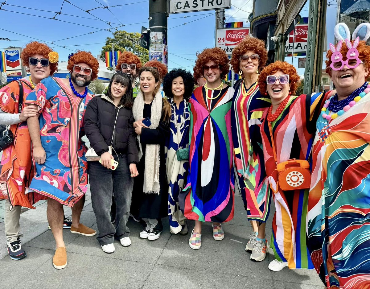 In the Castro getting drinks with my friend, and I’m only getting the tail end of today’s “Mrs. Roper Bar Crawl.” (Under 40s, just Google Mrs. Roper). Luckily someone else took pics earlier in the day. Some serious kaftans up in this… #ComeAndKnockAtOurDoor