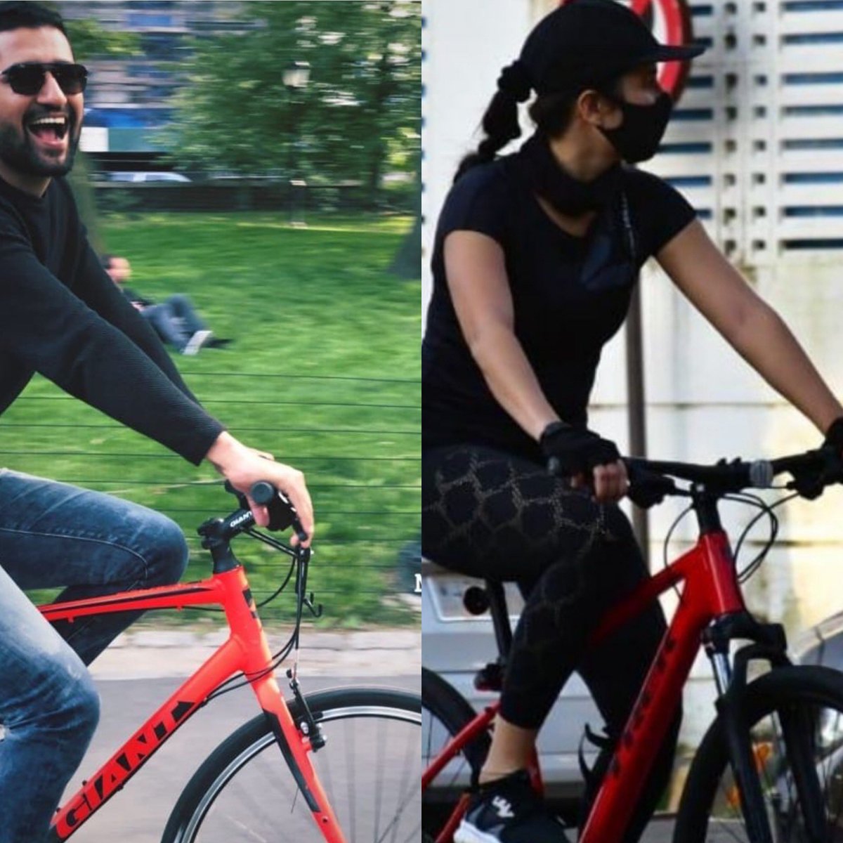 The Extrovert and the Introvert riding a bike! 😄♥️ #vickykaushal #katrinakaif #vickat