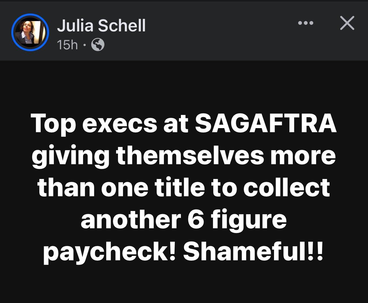 Coalition to Save #SAGAFTRA (@savesagaftra) on Twitter photo SAG-AFTRA’s self-selected leaders know that jobs today are hard to come by so they never leave their cushy pedestals while the rest of write sad comments on social media.
Karma’s coming. Bet on it.
<a href="/frandrescher/">Fran Drescher</a> <a href="/DuncanCI/">Duncan Crabtree-Ireland</a> <a href="/sagaftra/">SAG-AFTRA</a> #sagaftra SAG-AFTRA’s self-selected leaders know that jobs today are hard to come by so they never leave their cushy pedestals while the rest of write sad comments on social media.
Karma’s coming. Bet on it.
<a href="/frandrescher/">Fran Drescher</a> <a href="/DuncanCI/">Duncan Crabtree-Ireland</a> <a href="/sagaftra/">SAG-AFTRA</a> #sagaftra