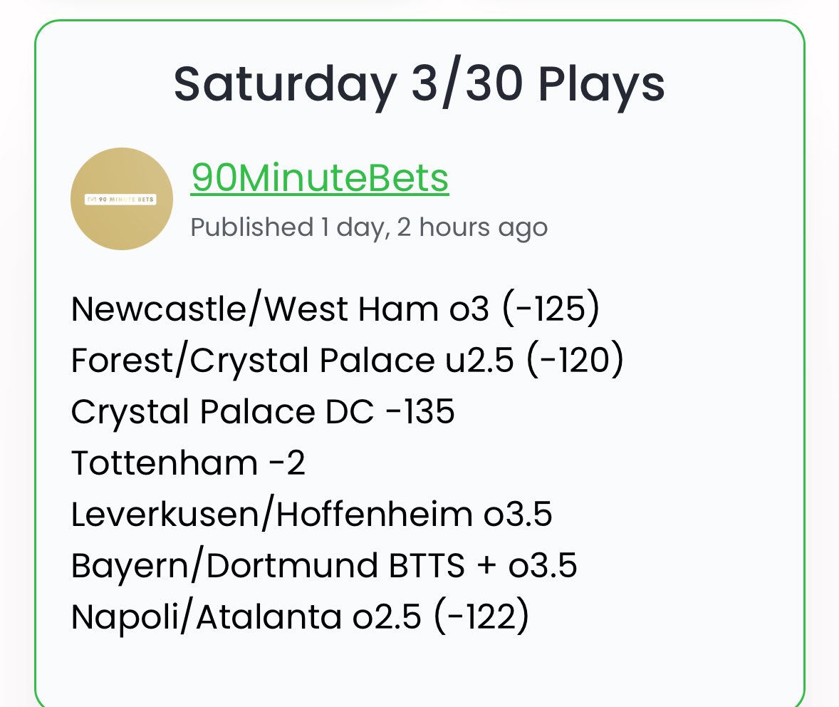 VIPs go 4-3 today 🔥✅💵

18-9-4 run and still not a losing week for our subscribers.

DM us for a week of free play 🤝 don’t miss out 

#GamblingX #EPL #FootballBets #Footy #SerieA #LaLiga #Ligue1 #Bundesliga