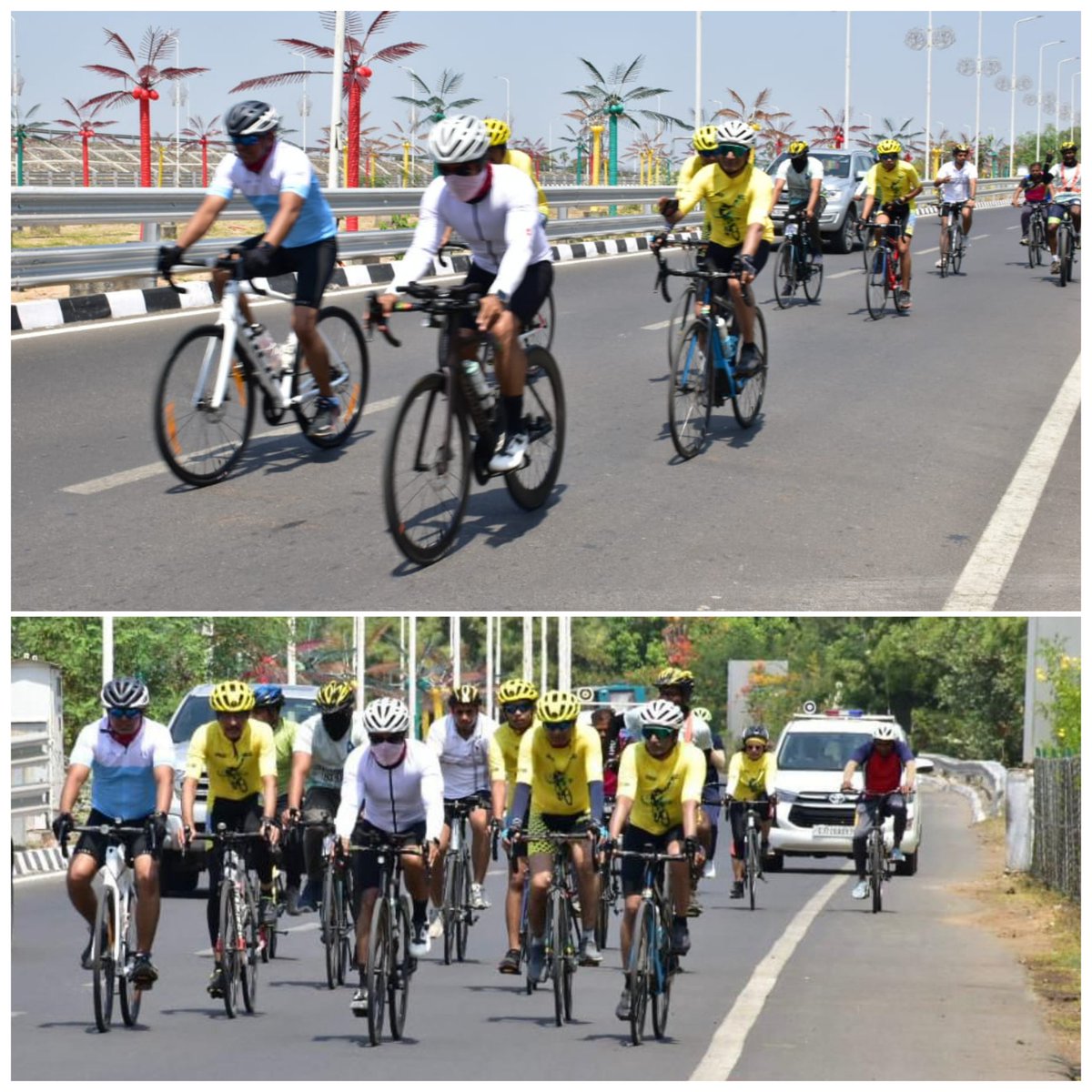 Today 100km cycle rally was organised from Halol to the Iconic Statue of Unity, Ektanagar-spreading the message of voter turnout and democracy in 148-Nandod constituency. The cyclists led by CEO SoU and DCF Kevadia were welcomed by District Adminstration Narmada #Elections2024