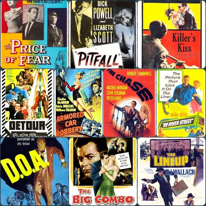 10 great classic #noir B movies
(10 grandes clásicos de #cinenegro de serie B)

The Price of Fear
Pitfall
Killer's Kiss
Detour
Armored Car Robbery 
The Chase
99 River Street
D.O.A.
The Big Combo
The Line-Up