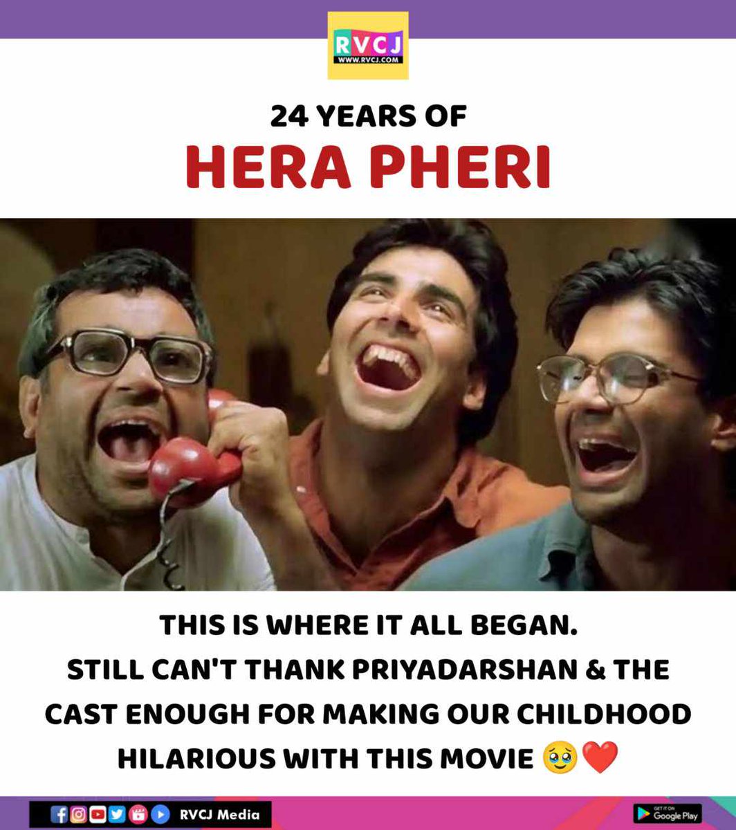24 years of Hera Pheri

#herapheri #priyadarshan #akshaykumar #sunielshetty #pareshrawal #tabu #gulshangrover @akshaykumar @SunielVShetty @SirPareshRawal @GulshanGroverGG