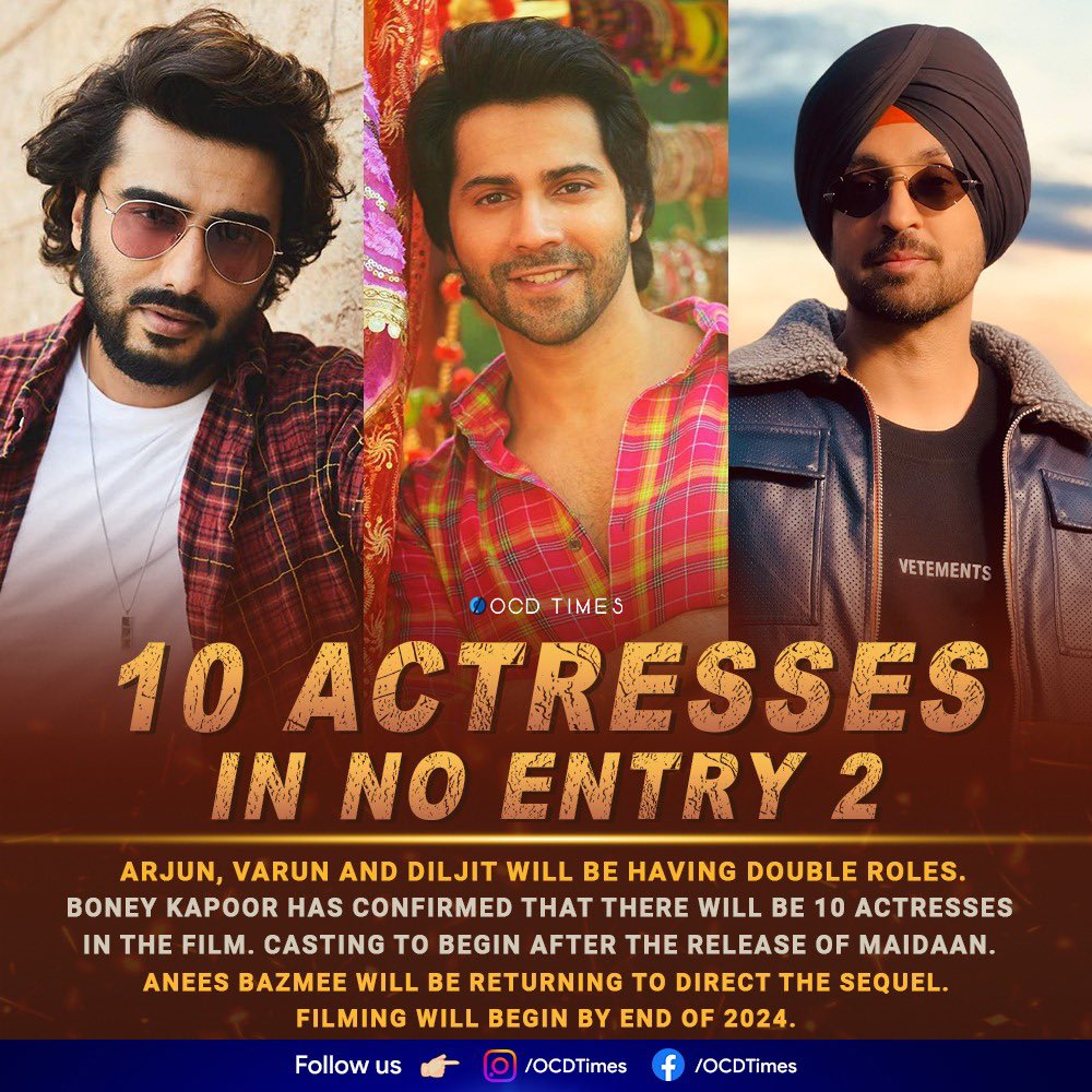 This subject at one point in time was to be made with Salman Khan, Anil Kapoor, and Fardeen Khan.
.
#OCDTimes #ArjunKapoor #VarunDhawan #DiljitDosanjh #NoEntry2 #BoneyKapoor #ZeeStudios #AneesBazmee