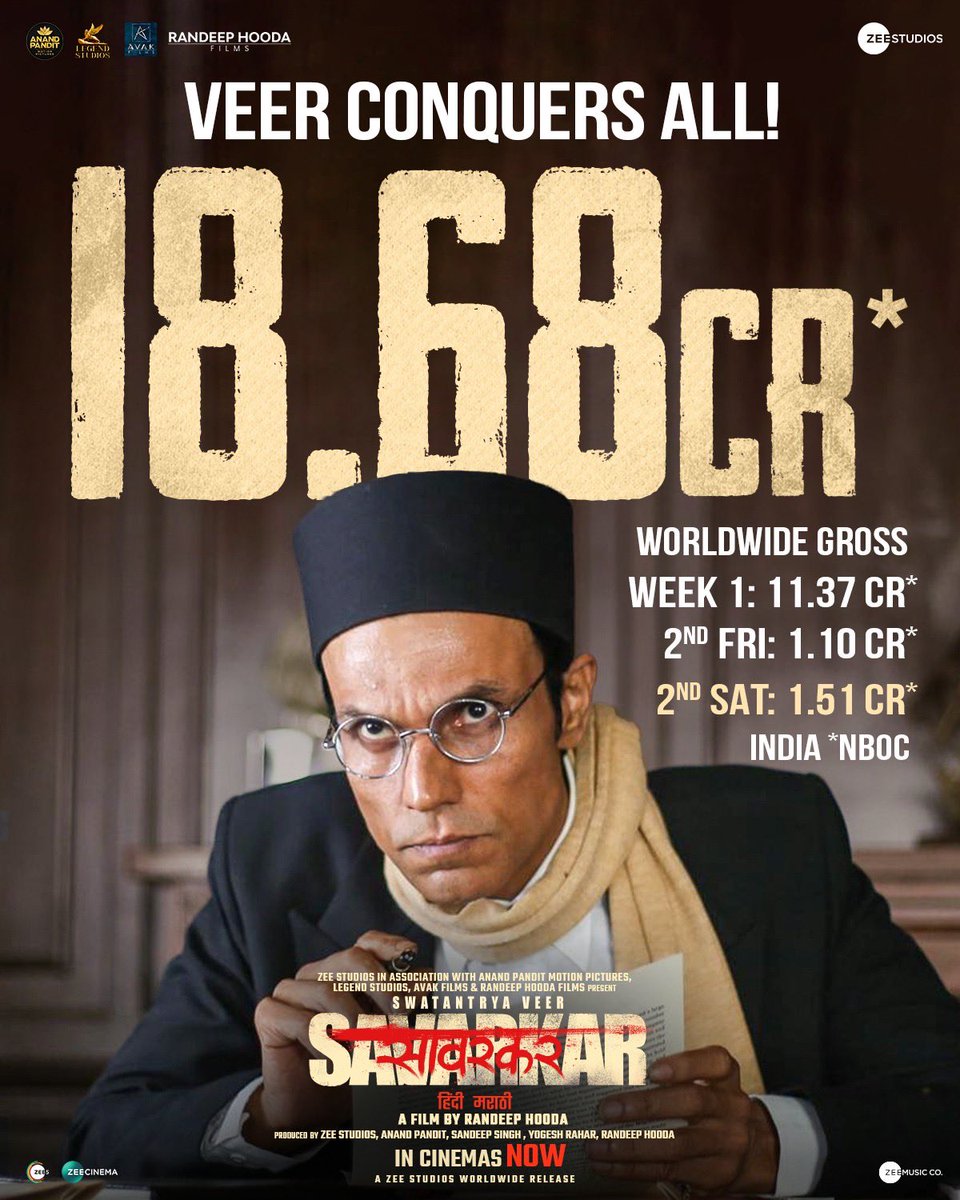 Experience the power of One Man’s unwavering determination for the Nation; #SwatantryaVeerSavarkar's epic journey captivates hearts and minds, shattering Box Office records! Book your tickets! 🔗 - linktr.ee/swatantryaveer… In cinemas now. #VeerSavarkarInCinemasNow…